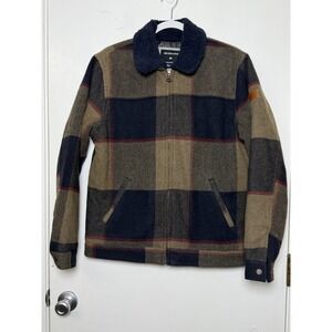 Quicksilver Hurry Down Medium Plaid Full Zip Jacket Sherpa Collar Lumberjack